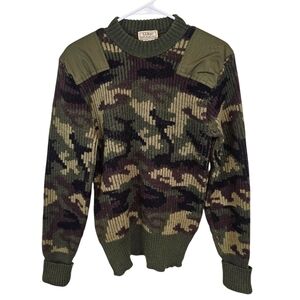 L.L.Bean Vintage Wool Camo Made In England Knit Crewneck Patchs Sweater